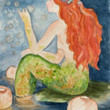 Painting titled "sirena d'oro su car…" by Daria Ceppelli, Original Artwork, Watercolor