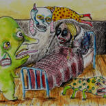 Tekening getiteld "La nuit, Lucie crie" door Patrick Jannin, Origineel Kunstwerk, Inkt