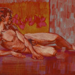 Dessin intitulée "Young man against t…" par Sergey Sovkov, Œuvre d'art originale, Conté