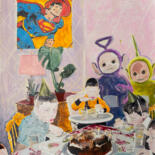 Painting titled "Childhood Secrets" by Mirza Cizmic, Original Artwork, Oil Mounted on Other rigid panel