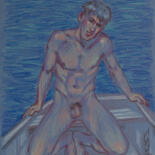 Dessin intitulée "On a boat on the ri…" par Sergey Sovkov, Œuvre d'art originale, Conté
