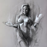 Drawing titled "P23-0519 Bon Appetit" by Jonas Kunickas, Original Artwork, Charcoal