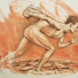 Drawing titled "Discus thrower" by Hongtao Huang, Original Artwork, Charcoal