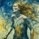 Schilderij getiteld "Golden Hair Dance" door Jan Keteleer, Origineel Kunstwerk, Digitaal Schilderwerk