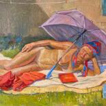 Painting titled "Обнаженная с книгой…" by Anastasiia Goreva, Original Artwork, Oil