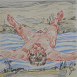Dessin intitulée "Relax on the beach" par Sergey Sovkov, Œuvre d'art originale, Conté