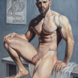Painting titled "NUDE MALE MODEL #2" by Yaroslav Sobol, Original Artwork, Oil Mounted on Wood Stretcher frame