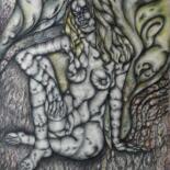Schilderij getiteld "Nude in the Forest." door Rodolfo V Ortiz, Origineel Kunstwerk, Krijt Gemonteerd op Frame voor houten b…