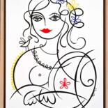 Painting titled "Joconde revisitée…" by Muriel Matt, Original Artwork, Acrylic Mounted on Wood Stretcher frame
