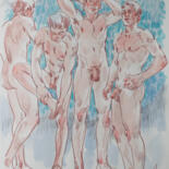 Drawing titled "Team of friends" by Sergey Sovkov, Original Artwork, Watercolor
