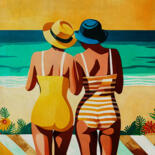 Schilderij getiteld "Seaside companions" door Jan Keteleer, Origineel Kunstwerk, Digitaal Schilderwerk Gemonteerd op Frame v…
