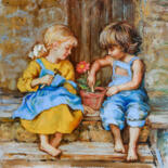 印花与版画 标题为“Boy and girl planti…” 由Simanolya, 原创艺术品, 颜料