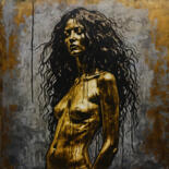 Schilderij getiteld "The girl with a Gol…" door Jan Keteleer, Origineel Kunstwerk, Digitaal Schilderwerk Gemonteerd op Houte…