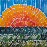 Schilderij getiteld "The reedlands - Sun…" door Wiesje Van Dam, Origineel Kunstwerk, Acryl Gemonteerd op Frame voor houten b…