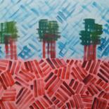 Schilderij getiteld "The reedlands - Tre…" door Wiesje Van Dam, Origineel Kunstwerk, Acryl Gemonteerd op Frame voor houten b…