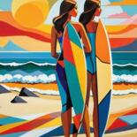 Tableau Style Cubiste : Les Surfeuses | Art Contemporain Arts numériques intitulée "Tableau Style Cubis…" par Gaboriau Gérald, Œuvre d'art originale, Peinture numérique