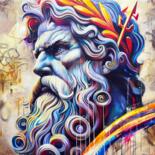 "Zeus Street Art" başlıklı Tablo Vincent Bardou tarafından, Orijinal sanat, Petrol Ahşap Sedye çerçevesi üzerine monte edilm…
