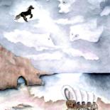 Painting titled "Midnight Ride" by Allegretto, Original Artwork, Watercolor