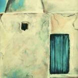 Painting titled "Medina 2, porte ble…" by Nathalia Chipilova, Original Artwork, Watercolor Mounted on Cardboard