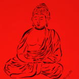 Painting titled "Red Buddha" by Allegretto, Original Artwork, Acrylic
