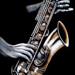 「Saxo doré」というタイトルの絵画 Marc Parmentierによって, オリジナルのアートワーク, アクリル ウッドストレッチャーフレームにマウント