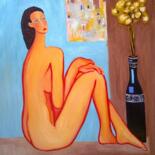 Painting titled "thinking about" by Janna Shulrufer, Original Artwork, Oil