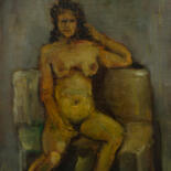 Painting titled "Nude sitting on a c…" by Mandy Sand, Original Artwork, Oil