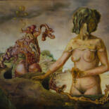 Painting titled "Chameleon" by Mandy Sand, Original Artwork, Oil