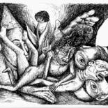 Dessin intitulée "Un dégoût douteux" par Patrick Jannin, Œuvre d'art originale, Encre