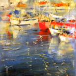 reflets port des sables D'Olonne Peinture intitulée "reflets port des sa…" par Yveline Javer, Œuvre d'art originale, Huile