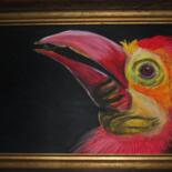 Malerei mit dem Titel "Bird eating berry" von Elke Matthaeus, Original-Kunstwerk, Pastell